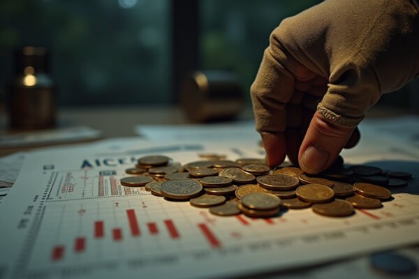 Cinematic wide-angle shot of an oil drilling rig in a vast field at sunset, representing the US shale industry's cautious response to high oil prices.
